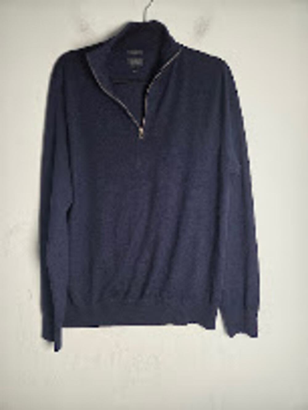 J.Crew Men Dark Navy Blue Merino Wool Slim 1/4 Zip Pullover Sweater size Large